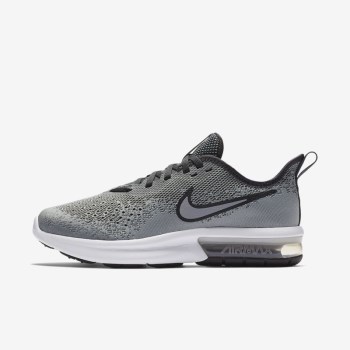 Nike Air Max Sequent 4 - Nagyobb Gyerek Utcai Cipő - Szürke/Sötét Szürke/Fehér/Szürke